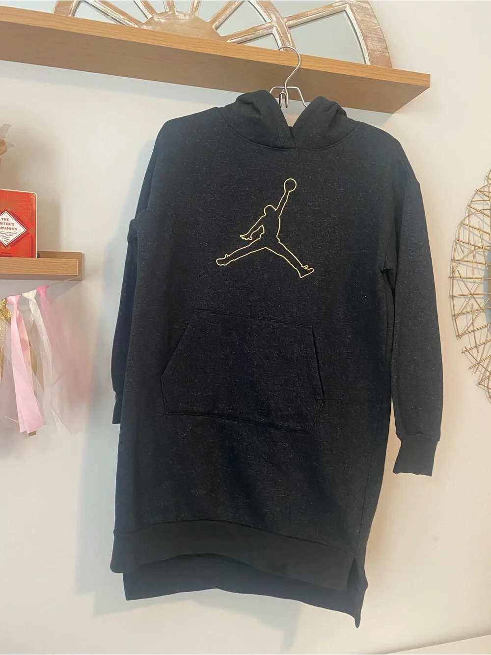 Jordan Girls Black Hoodie Dress with Gold Jumpman Logo